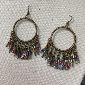 Boho style open hoop multi colored bead earrings